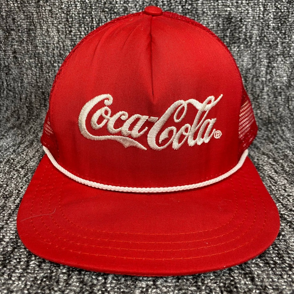 Vintage Coca Cola Trucker Hat Red Rope Mesh Snapback Cap Script Made In‎ USA
